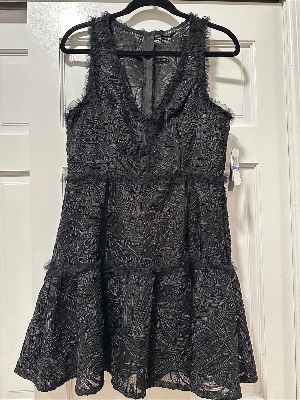 Macy's Black Sleeveless V-Neck Tiered Mini Dress